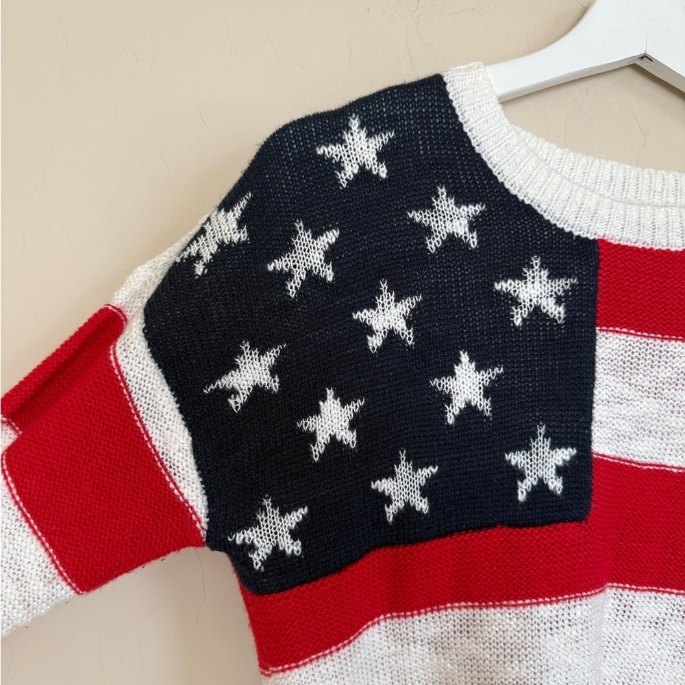 Marled American Flag Patriotic Crewneck Sweater Women’s Small Red White Blue - Picture 7 of 7